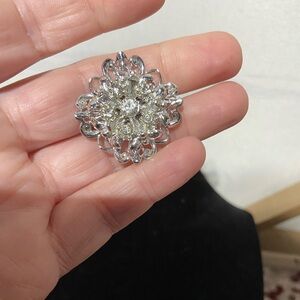 Vintage Silver Tone and Rhinestone Brooch